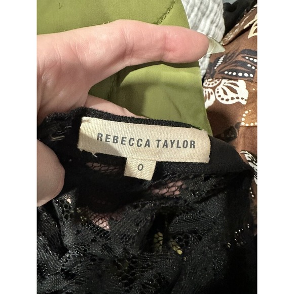 Rebecca Taylor Lace Insert Fit & Flare Structured Cap Sleeve Black Dress 0 - Picture 6 of 7